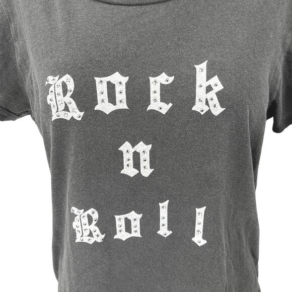 Zadig & Voltaire Alys Rock n Roll Strass Black Studded Rhinestone T-Shirt Top M - Picture 3 of 5